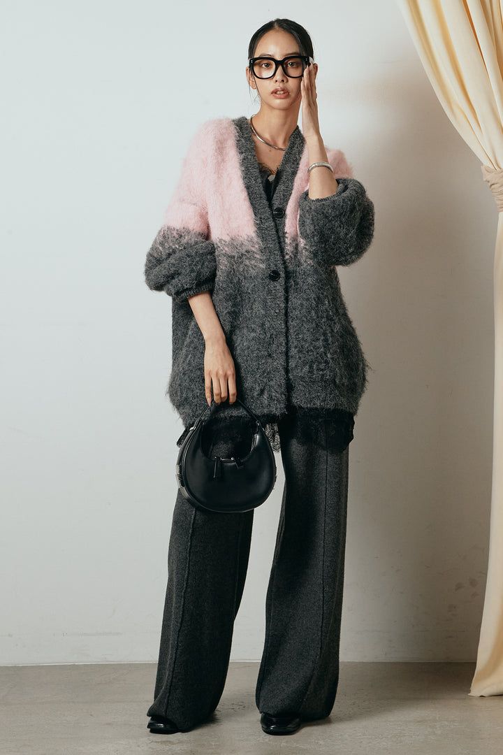 [SET]起毛グラデーションニットカーディガン+センターラインニットパンツ(2set)