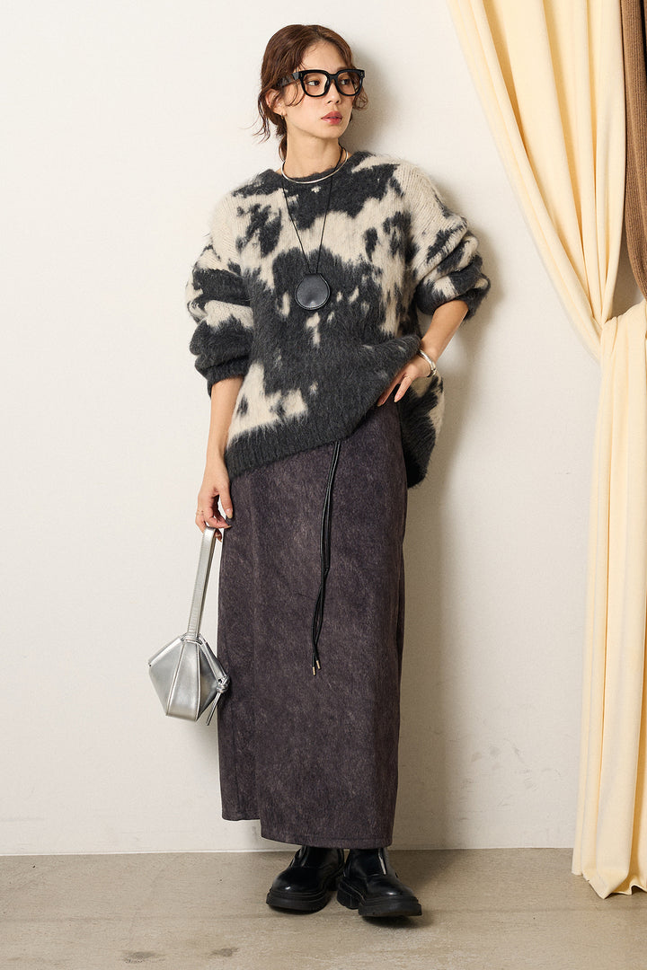 【着回しセット】[SET]モヘアタッチマーブルニット+モヘアタッチマーブルニット+ロープベルト付きスウェード調スカート(3set)