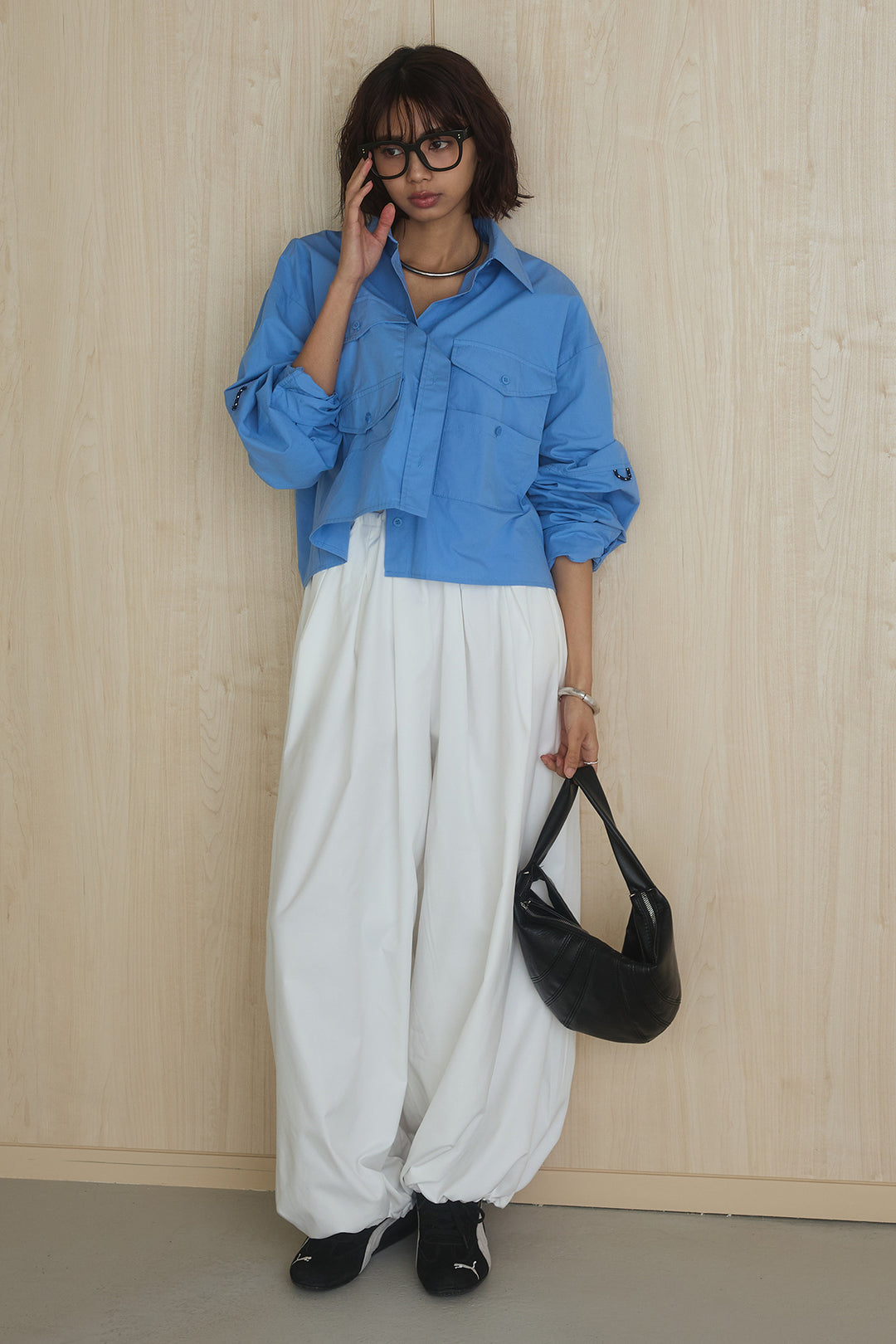 [SET]ビッグポケットシャツ+裾絞りワイドパンツ(2set)