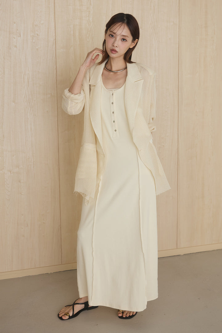 [SET]メッシュテーラードワイドジャケット+ノースリロングワンピース(2set)