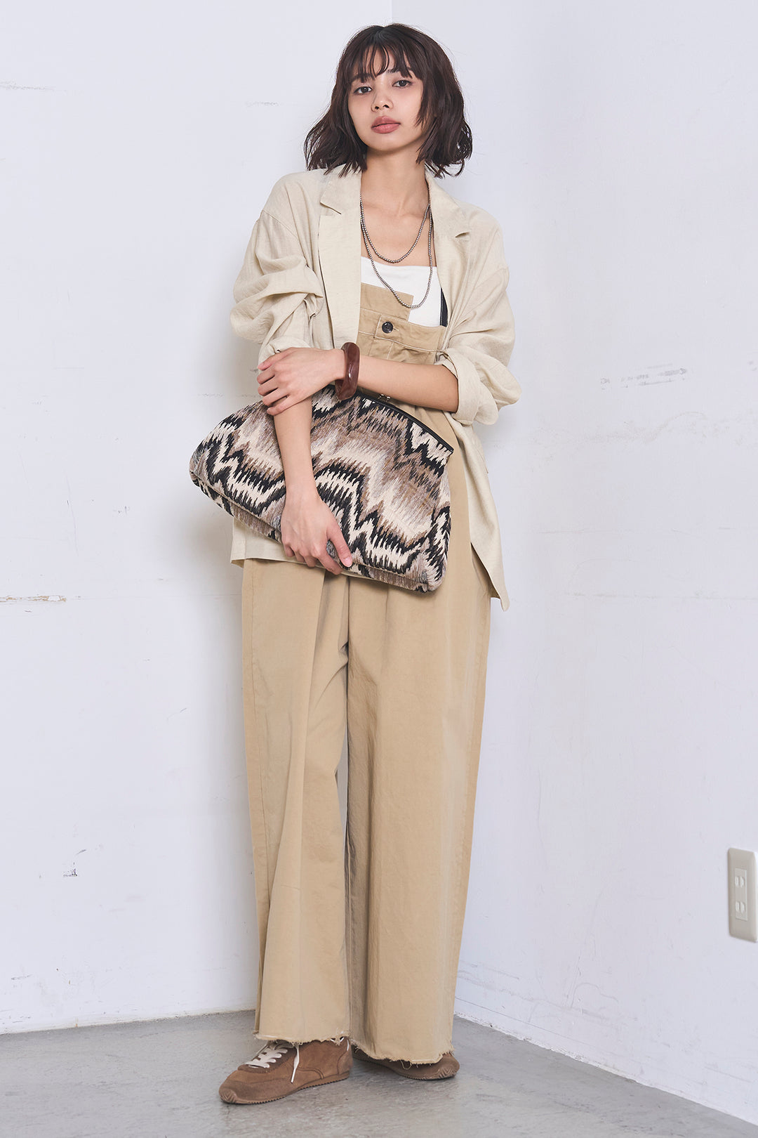 [SET]リネンブレンドテーラードシアージャケット+綿ツイルアシメサロペット(2set)