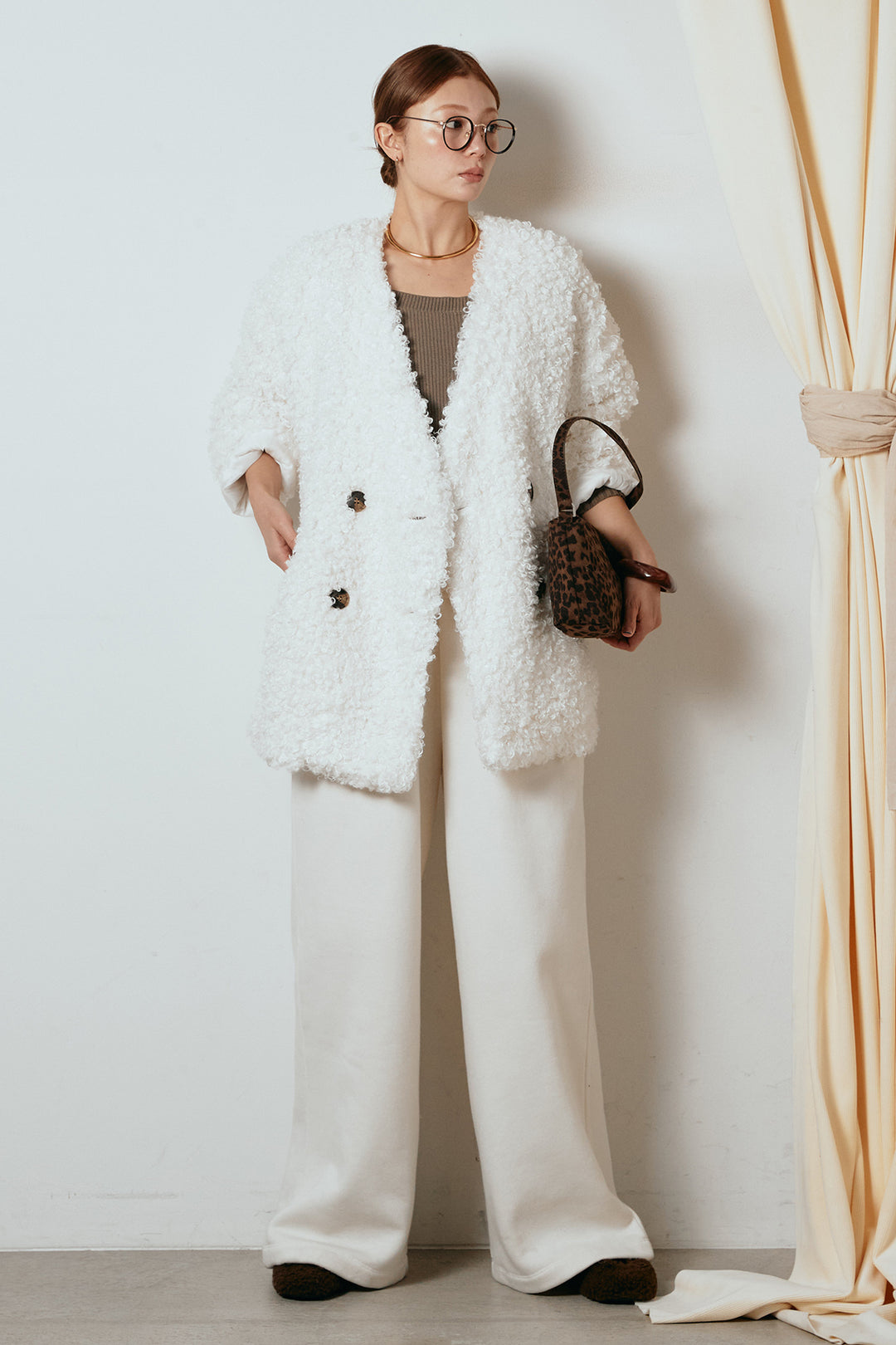 [SET]シープライクファージャケット+裏起毛スウェットワイドパンツ(2set)