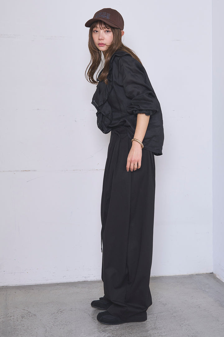 [SET]フリルボタンブラウス+紐ベルト付きカーブワイドパンツ(2set)