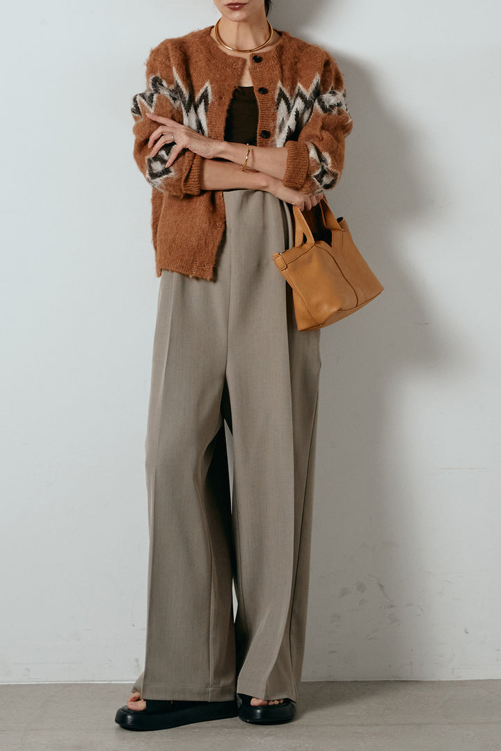 [SET]起毛ノルディック柄ニットカーディガン+ワイドツイルサロペット(2set)