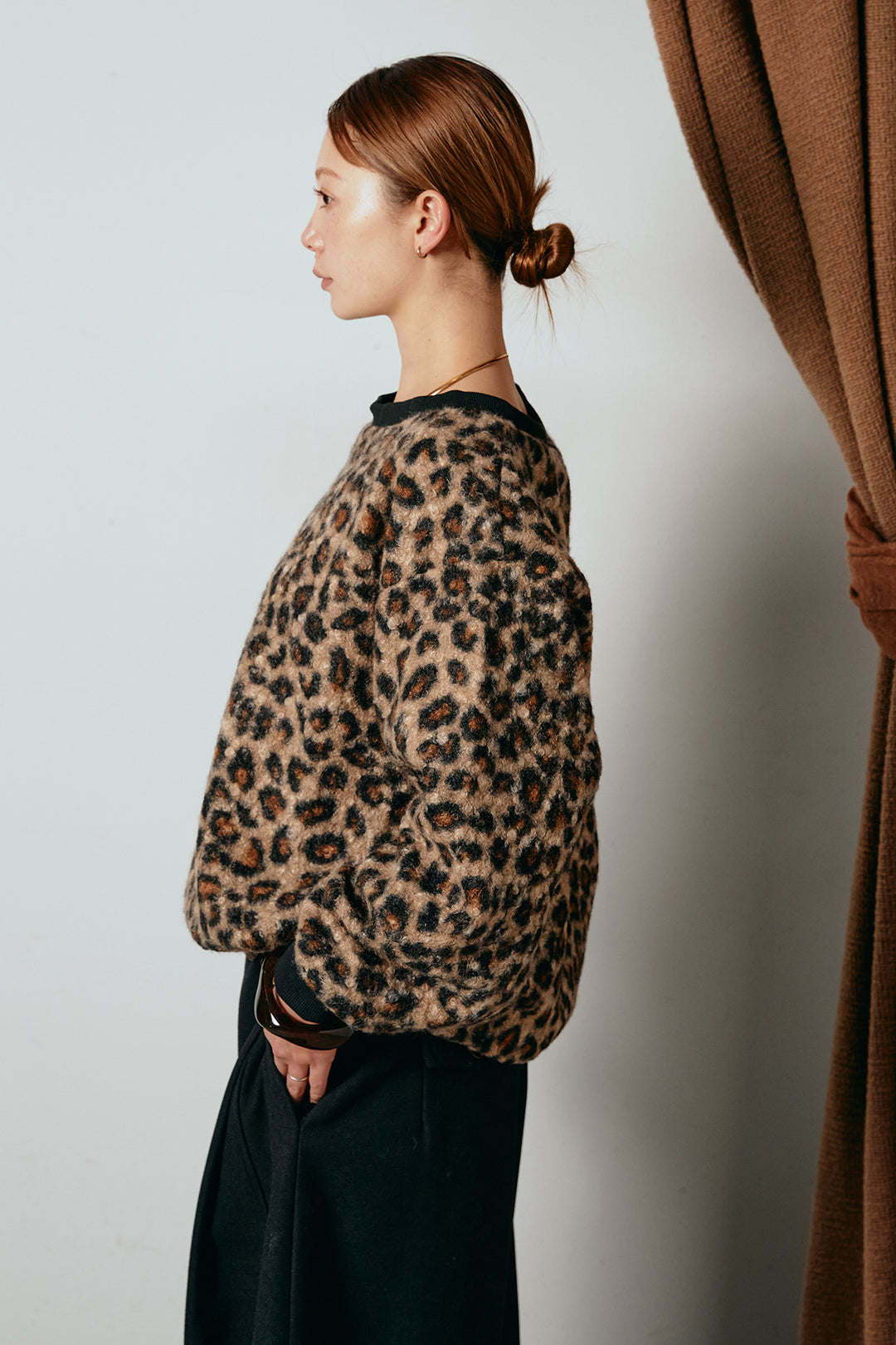 レオパード柄ボアトップス/コーヒー