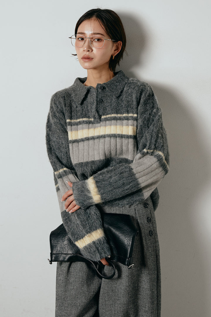 アルパカタッチボーダーポロニット/チャコール