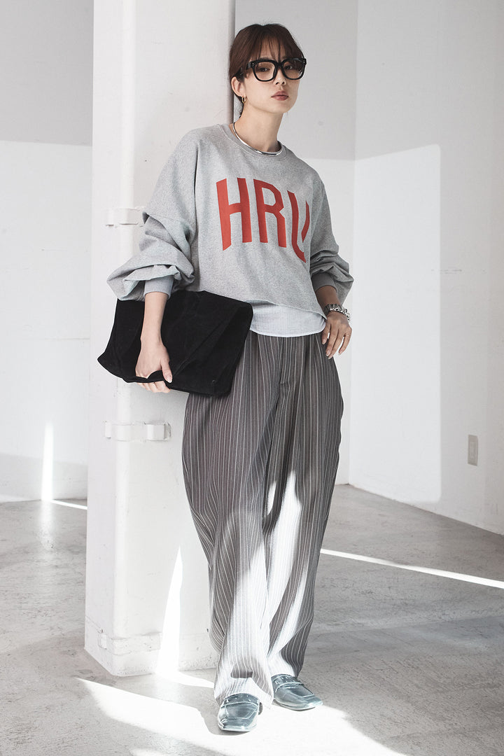 [SET]ビッグロゴHRU袖ボリュームトップス+リブシアークルーネック長袖トップス(2set)