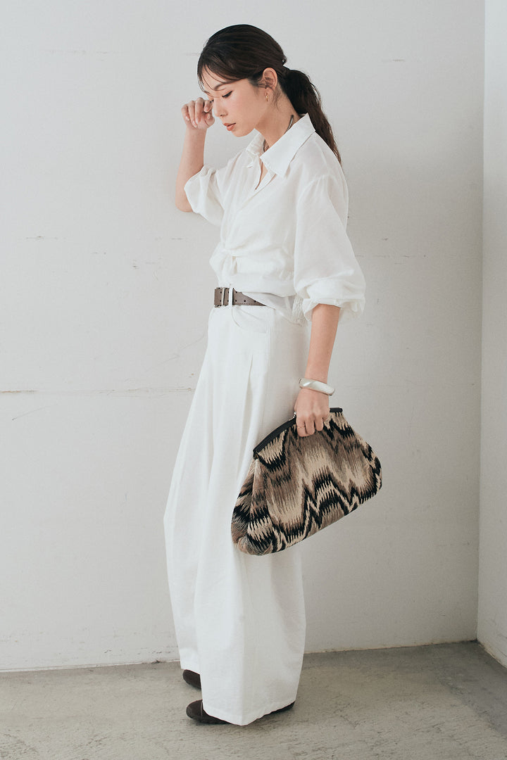 [SET]裾巻きツイストデザインシャツ+ベルト付きサイドタックワイドパンツ(2set)