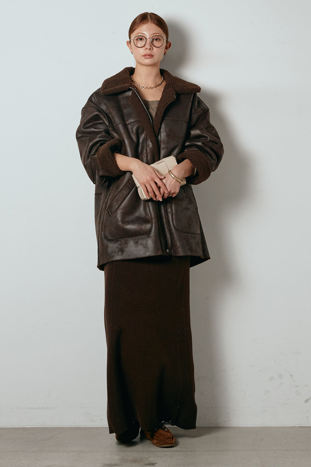 [SET]リバーシブルエコムートンコート+リブナローニットスカート(2set)