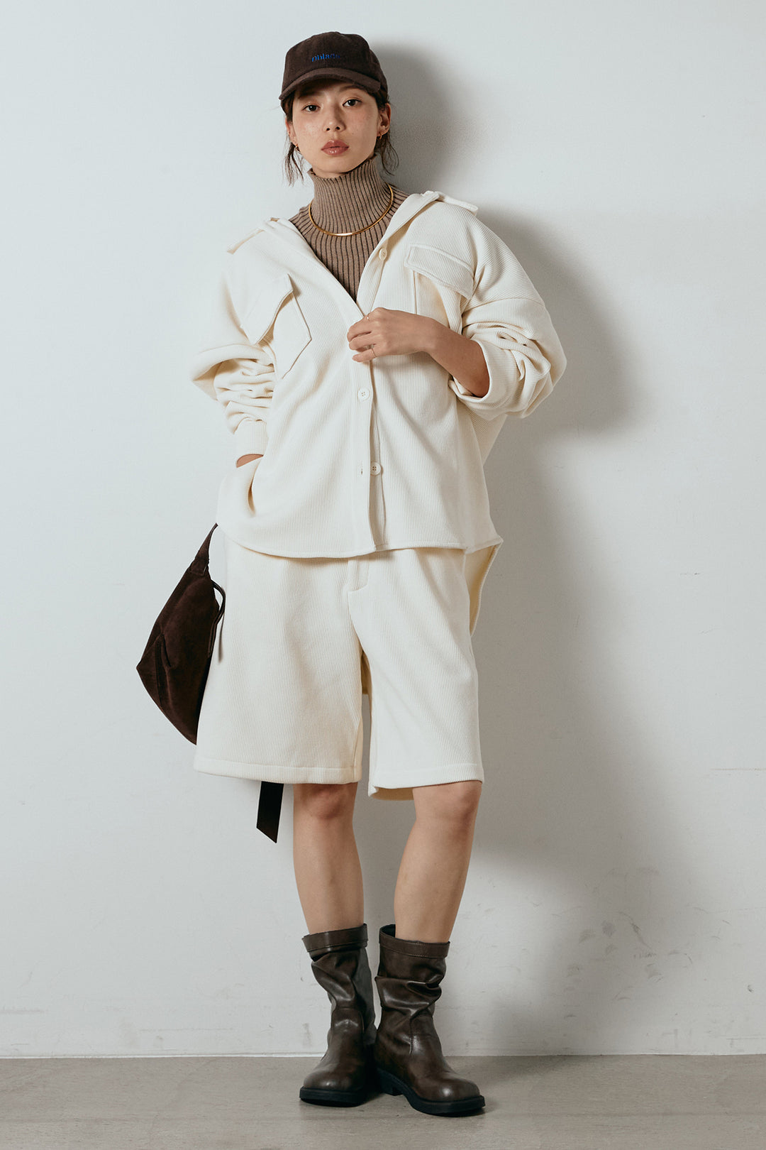 [SET]襟付きコーデュロイポケットシャツ+リラックスコーデュロイハーフパンツ(2set)