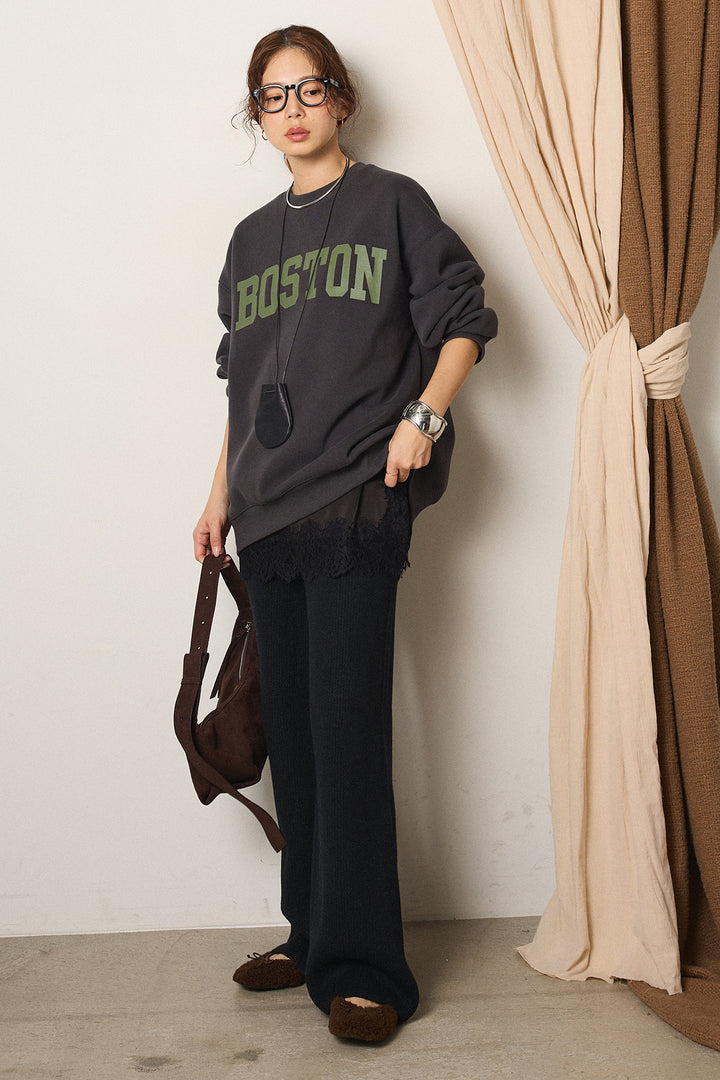 [SET]ロゴデザインルーズスウェット+ワイドリブニットイージーパンツ(2set)