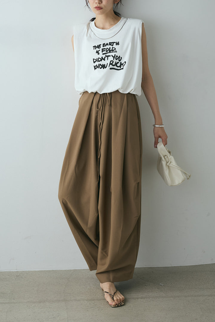 [SET]シルバーネックレス付きロゴTシャツ+ランダムタック入りワイドパンツ(2set)