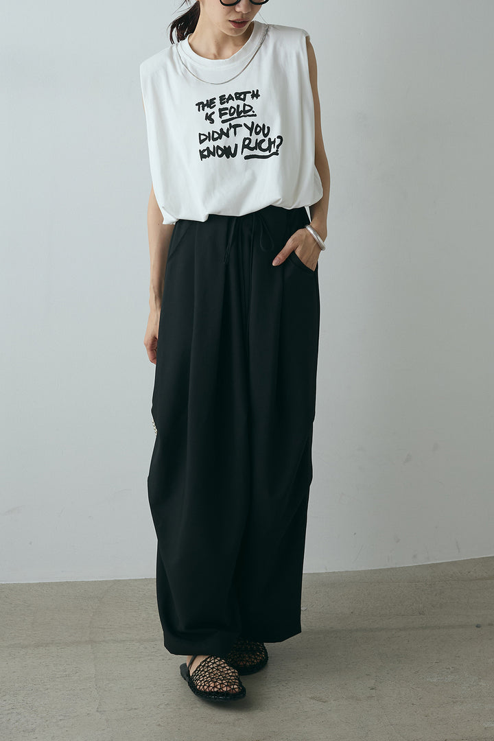 [SET]シルバーネックレス付きロゴTシャツ+ランダムタック入りワイドパンツ(2set)