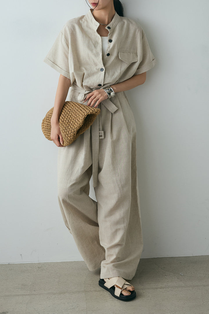 [SET]ベルト付き半袖ワイドオールインワン