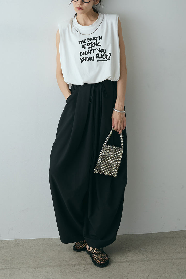[SET]シルバーネックレス付きロゴTシャツ+ランダムタック入りワイドパンツ(2set)