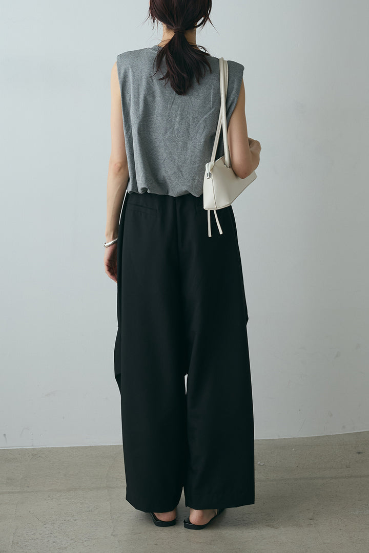 [SET]シルバーネックレス付きロゴTシャツ+ランダムタック入りワイドパンツ(2set)