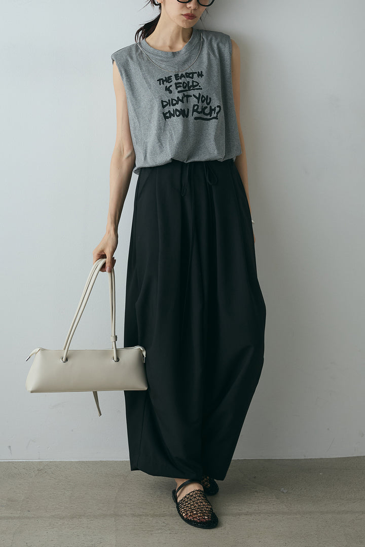 [SET]シルバーネックレス付きロゴTシャツ+ランダムタック入りワイドパンツ(2set)