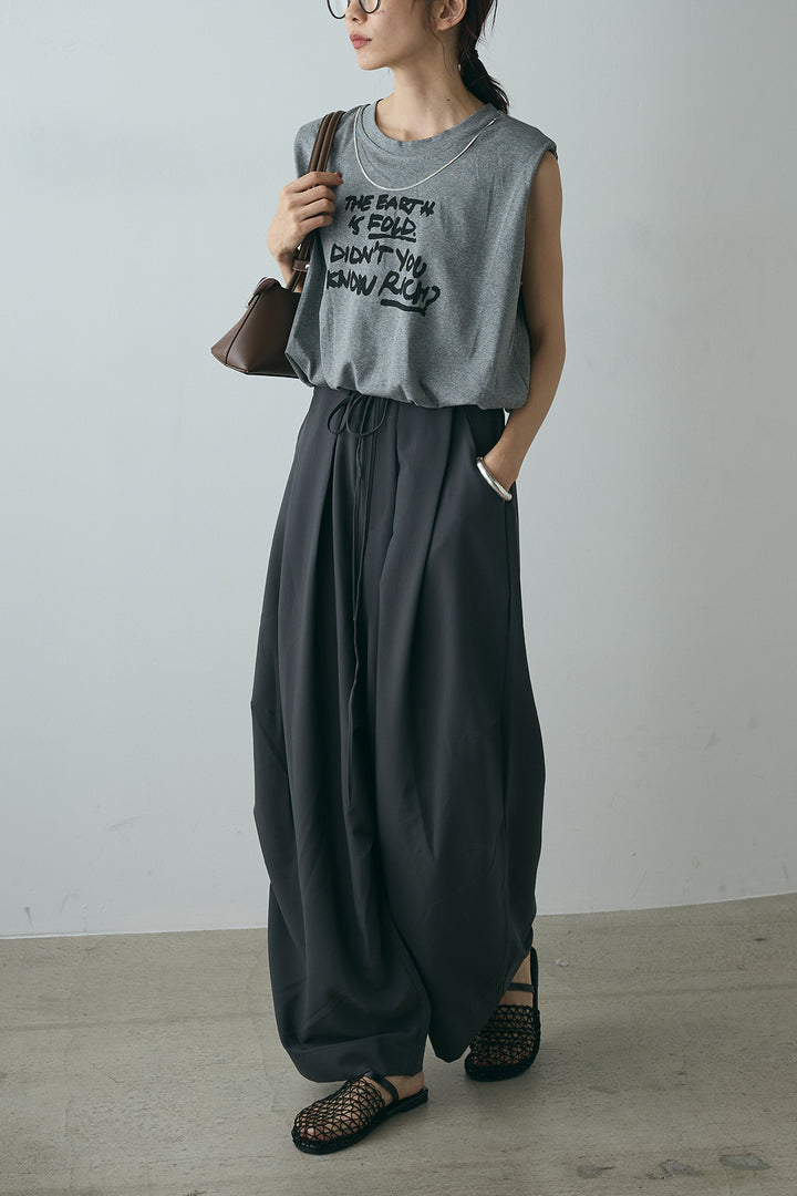 [SET]シルバーネックレス付きロゴTシャツ+ランダムタック入りワイドパンツ(2set)