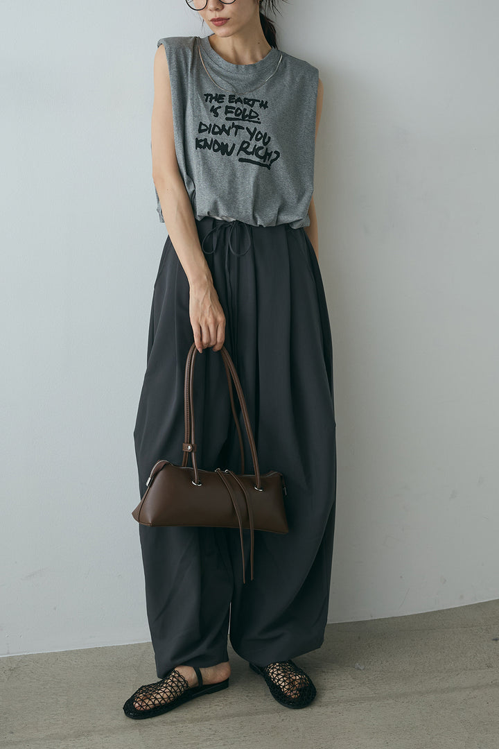 [SET]シルバーネックレス付きロゴTシャツ+ランダムタック入りワイドパンツ(2set)