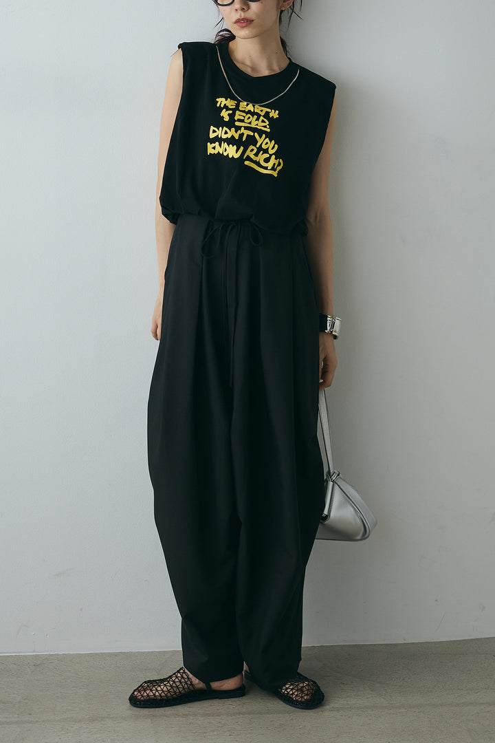[SET]シルバーネックレス付きロゴTシャツ+ランダムタック入りワイドパンツ(2set)