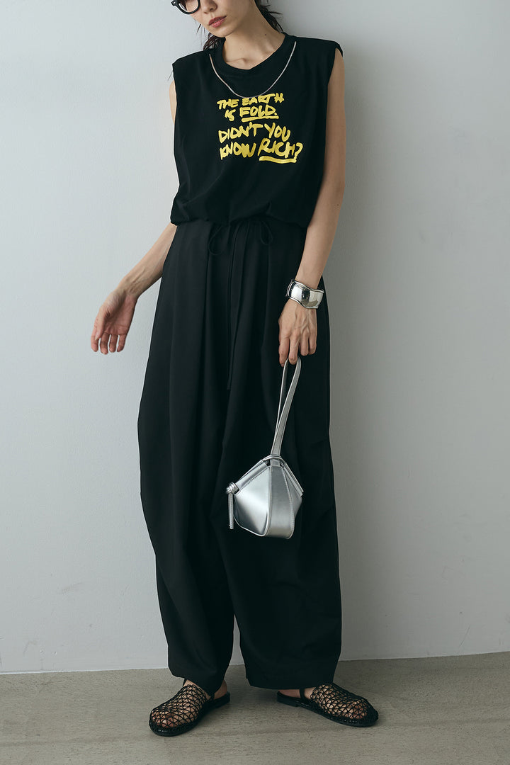 [SET]シルバーネックレス付きロゴTシャツ+ランダムタック入りワイドパンツ(2set)