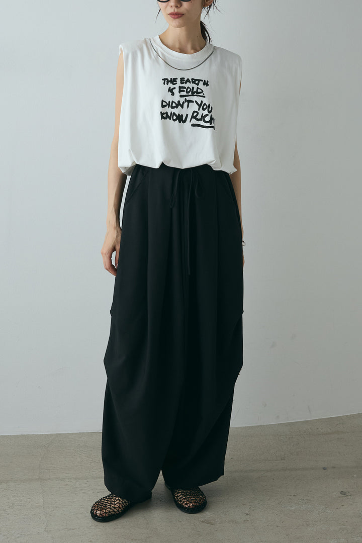 [SET]シルバーネックレス付きロゴTシャツ+ランダムタック入りワイドパンツ(2set)