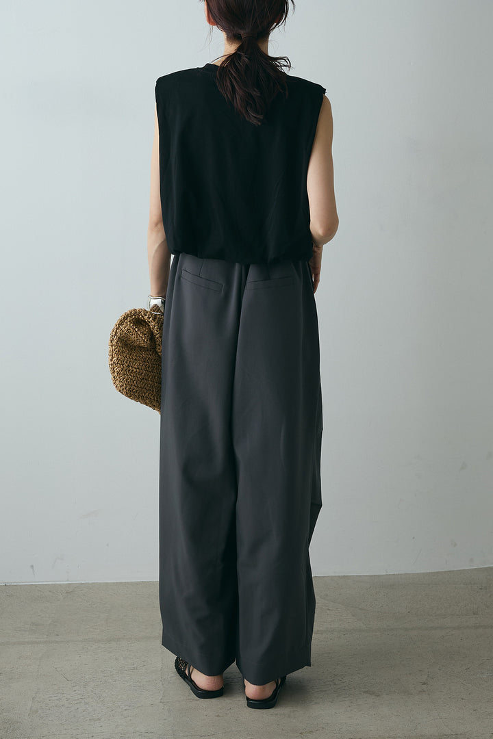 [SET]シルバーネックレス付きロゴTシャツ+ランダムタック入りワイドパンツ(2set)