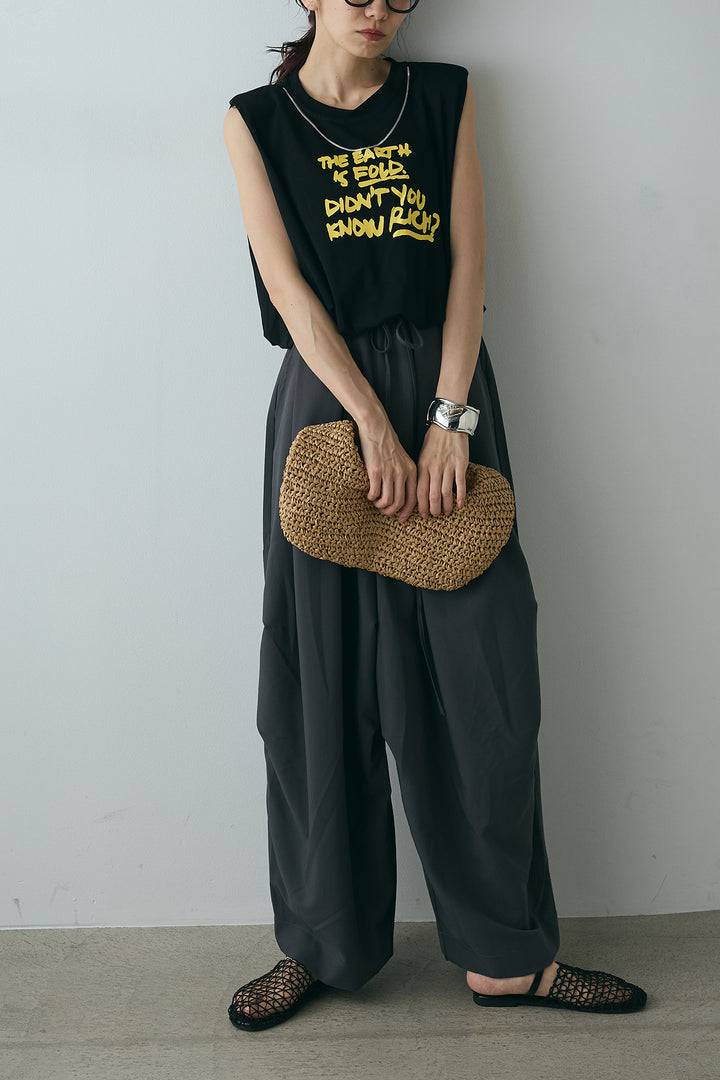 [SET]シルバーネックレス付きロゴTシャツ+ランダムタック入りワイドパンツ(2set)