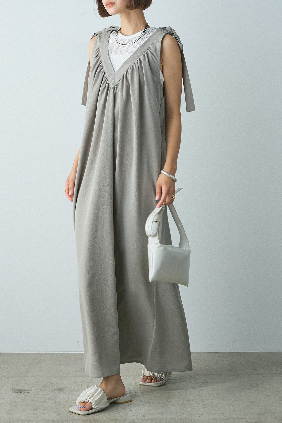C428/美品 PAULE KA ノースリーブワンピース ストレッチ 40 白 PAULE KA - C428/美品 PAULE KA ノースリーブワンピース