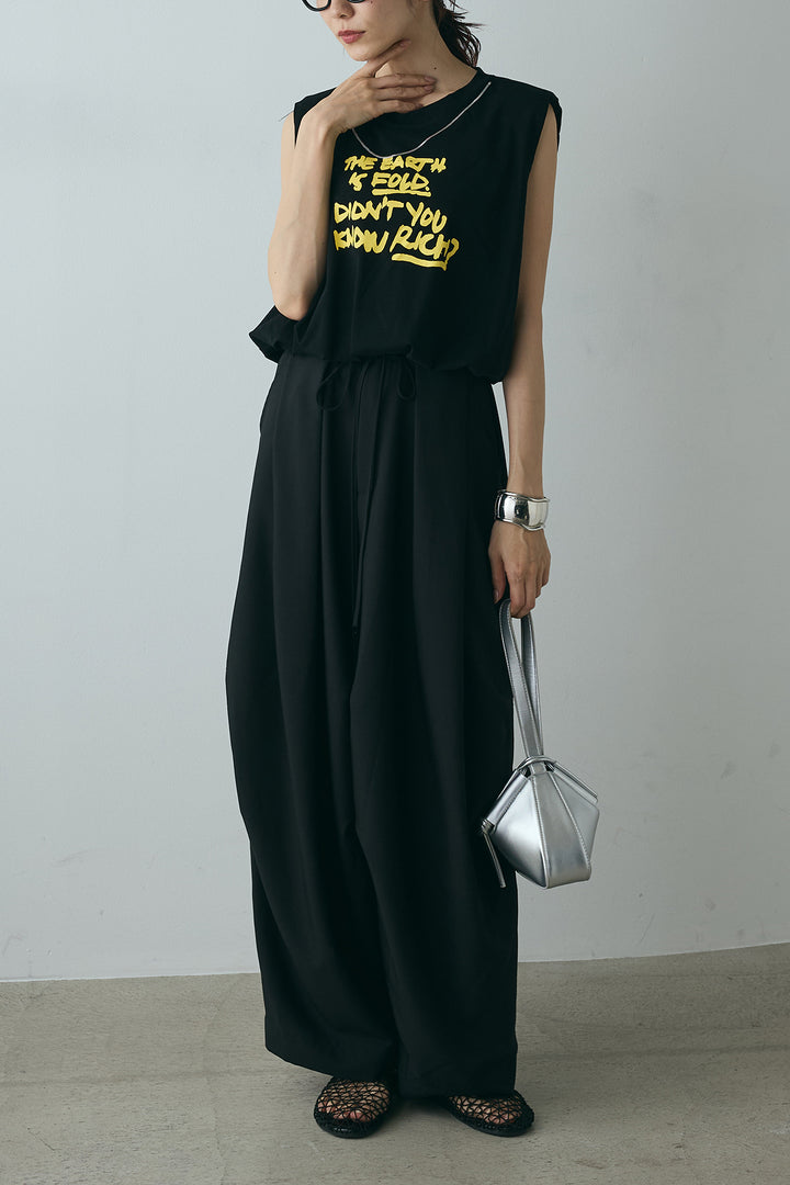 [SET]シルバーネックレス付きロゴTシャツ+ランダムタック入りワイドパンツ(2set)