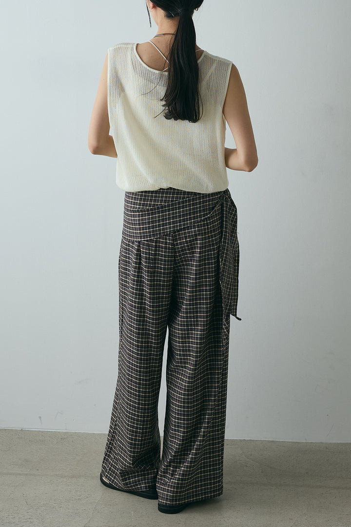 [SET]透かし編みレイヤードニット+サイド巻きチェックパンツ(2set)