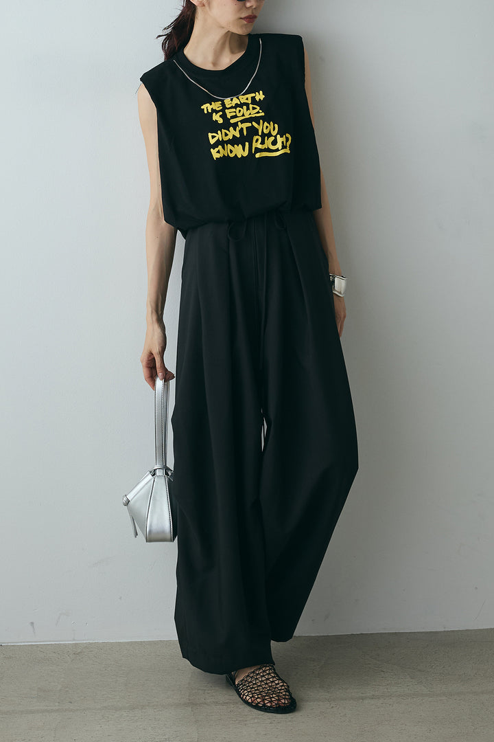 [SET]シルバーネックレス付きロゴTシャツ+ランダムタック入りワイドパンツ(2set)