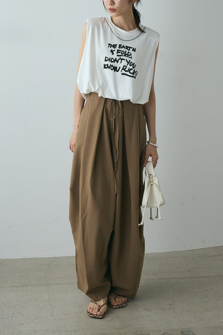 [SET]シルバーネックレス付きロゴTシャツ+ランダムタック入りワイドパンツ(2set)