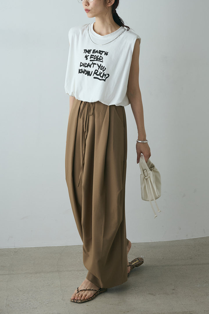 [SET]シルバーネックレス付きロゴTシャツ+ランダムタック入りワイドパンツ(2set)
