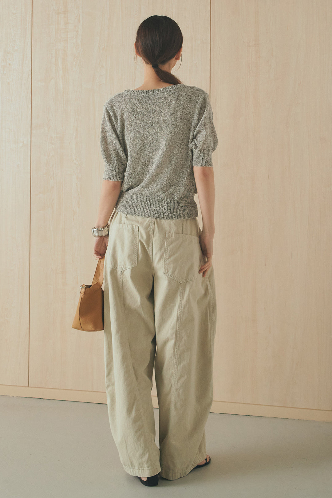 [SET]フロントテープデザイン半袖カーディガン+サイドベルトカーブワイドパンツ(2set)