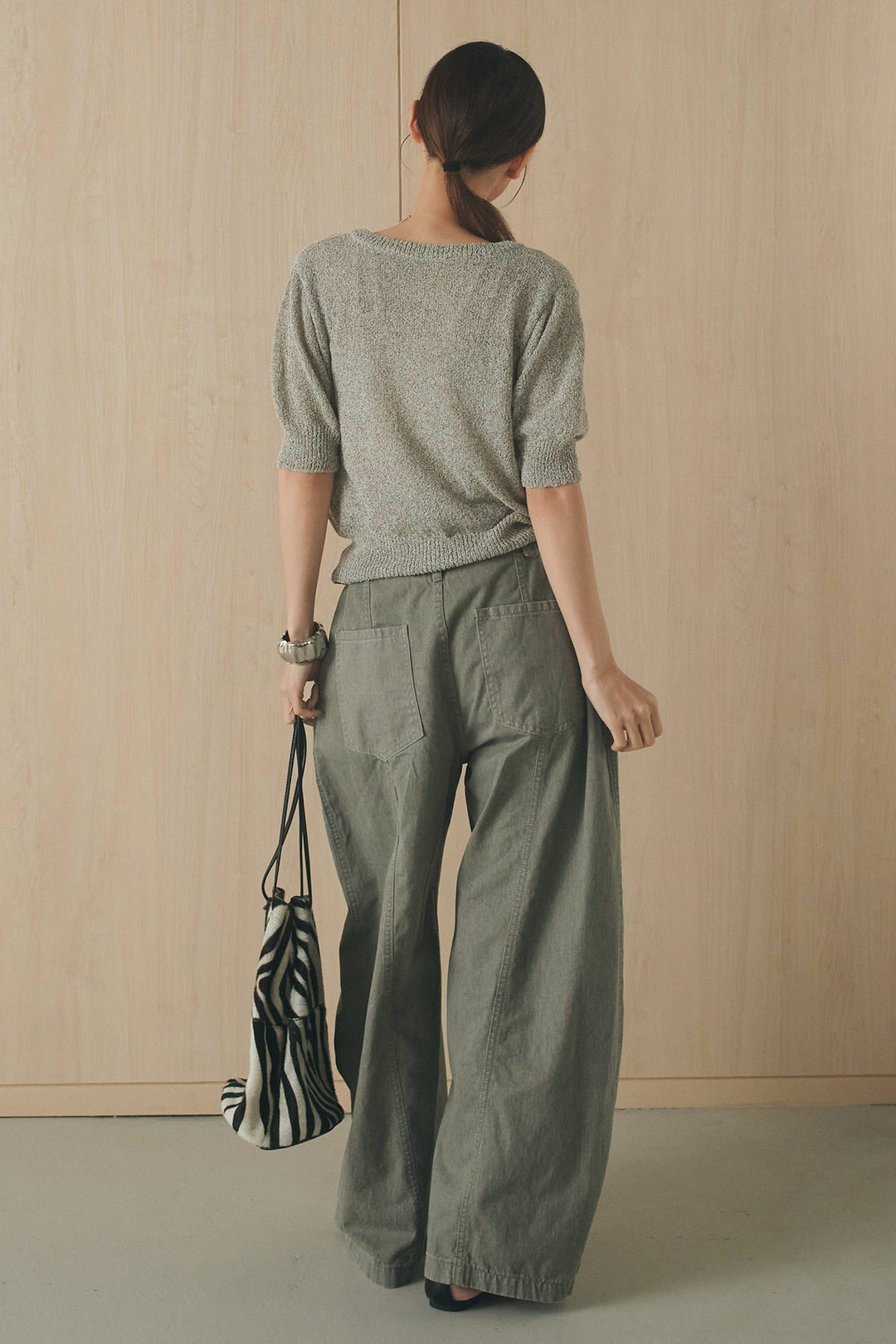 [SET]フロントテープデザイン半袖カーディガン+サイドベルトカーブワイドパンツ(2set)