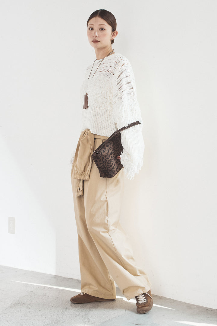 [SET]メッシュフリンジ切り替えプルオーバー+合繊ツイルスタンドウエスト巻きジョガーパンツ(2set)