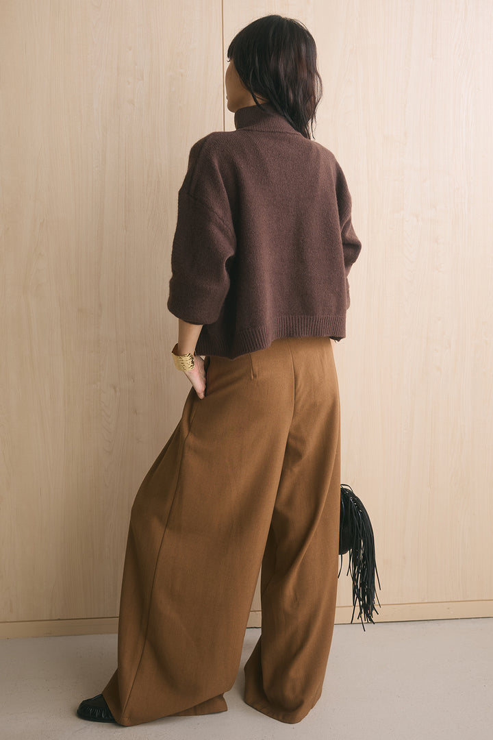 【着回しセット】[SET]ナポレオンボタンハイネックニットブルゾン+スタッズ付きニーサイドタックスウェットパンツ+ゴールドバックルベルト付きタックワイドパンツ(3set)
