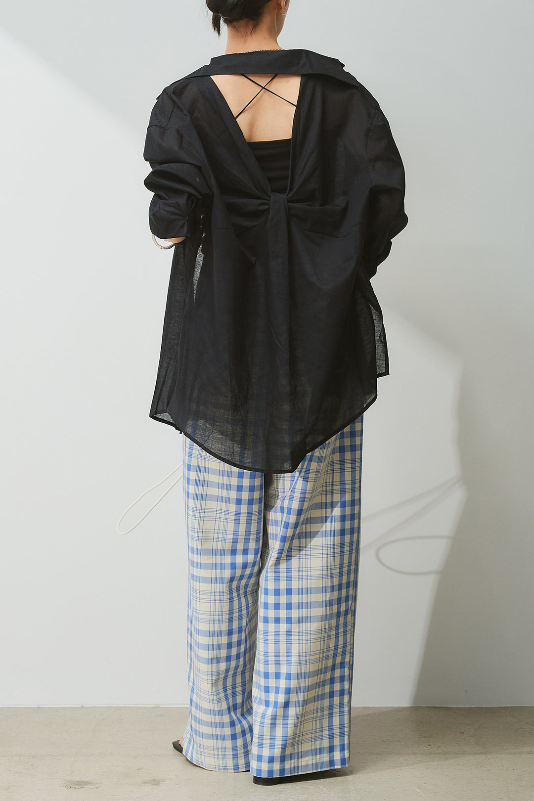 [SET]バックオープンオーバーシャツ+フロントボタンチェックパンツ(2set)