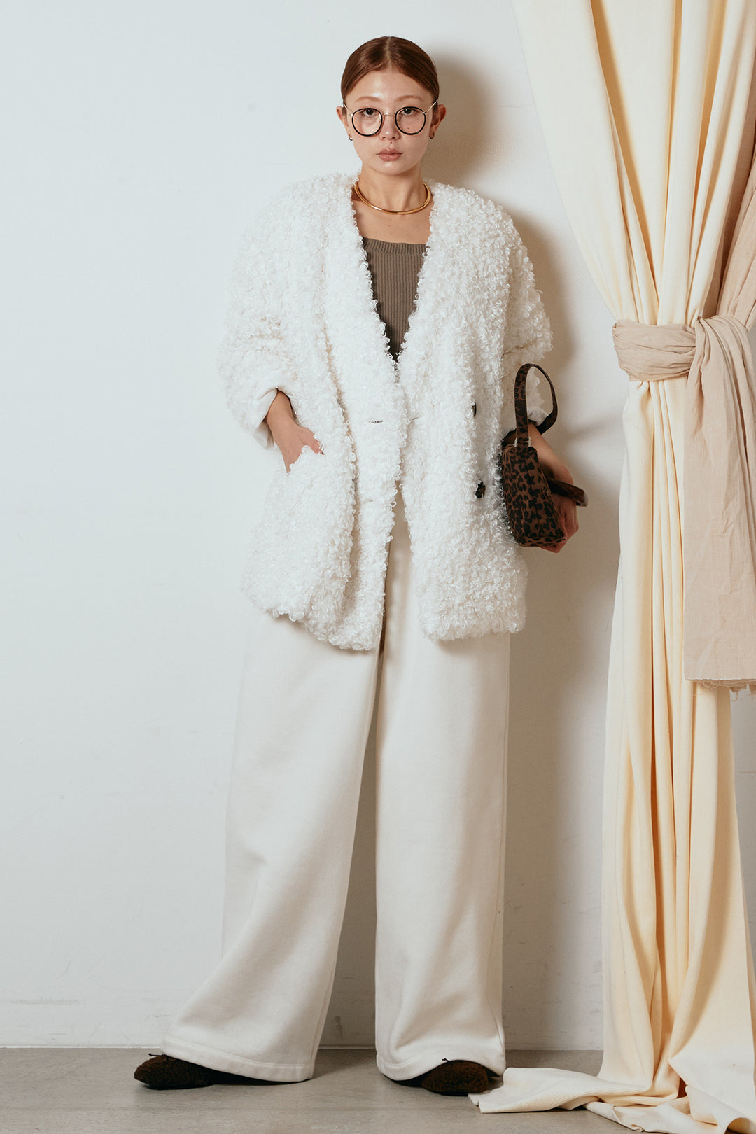 [SET]シープライクファージャケット+裏起毛スウェットワイドパンツ(2set)