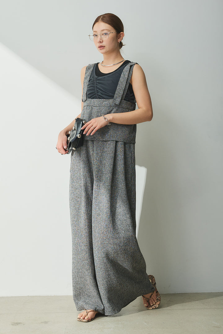 [SET]シャーリングシアータンクxリブタンクSET+ツイードライクケープサロペット(2set)
