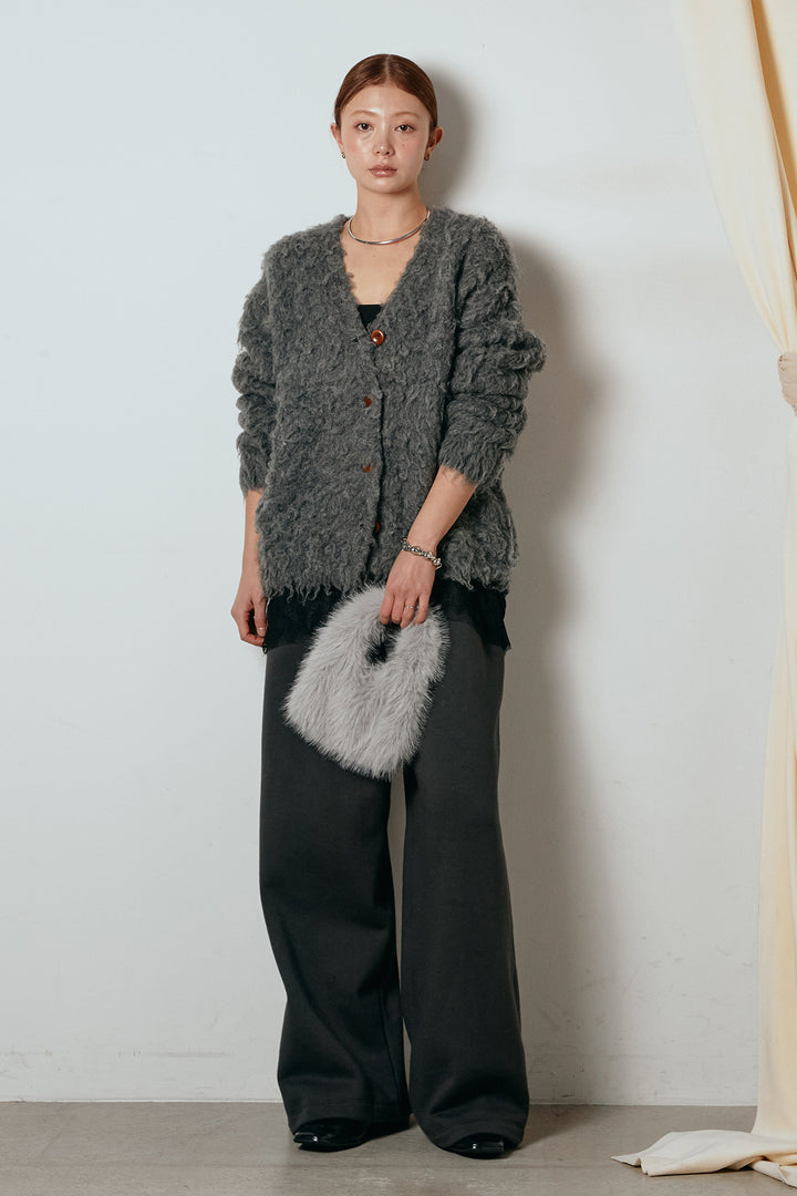 [SET]ルーズシャギーニットカーディガン+レース切り替えキャミソール(2set)