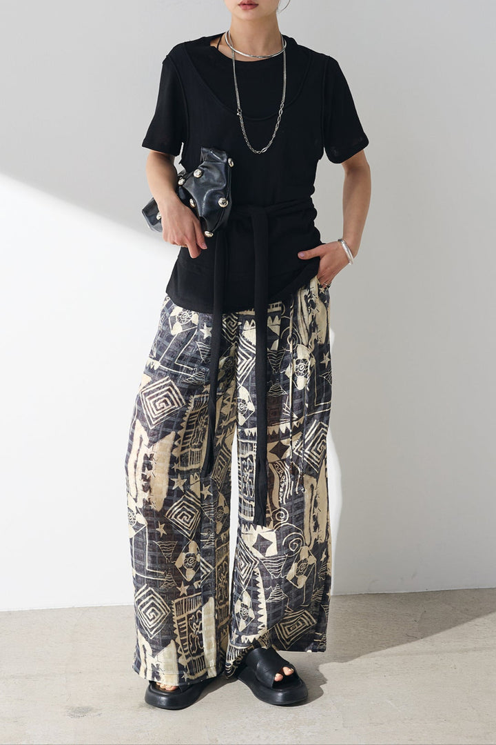 [SET]フロントタイTシャツ+エキゾチックワイドパンツ(2set)