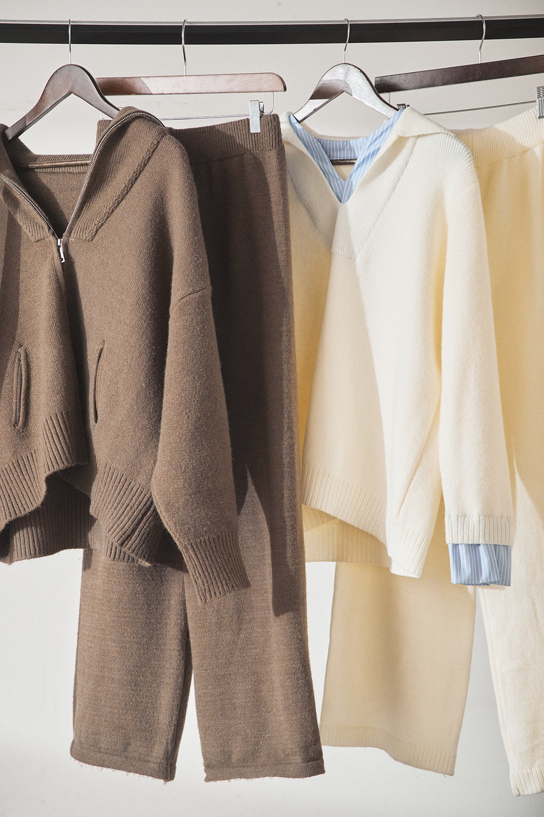 【着回しセット】[SET]ビッグカラーダブルジップニットSETUP+ストライプドッキングニットポロSETUP(2set)