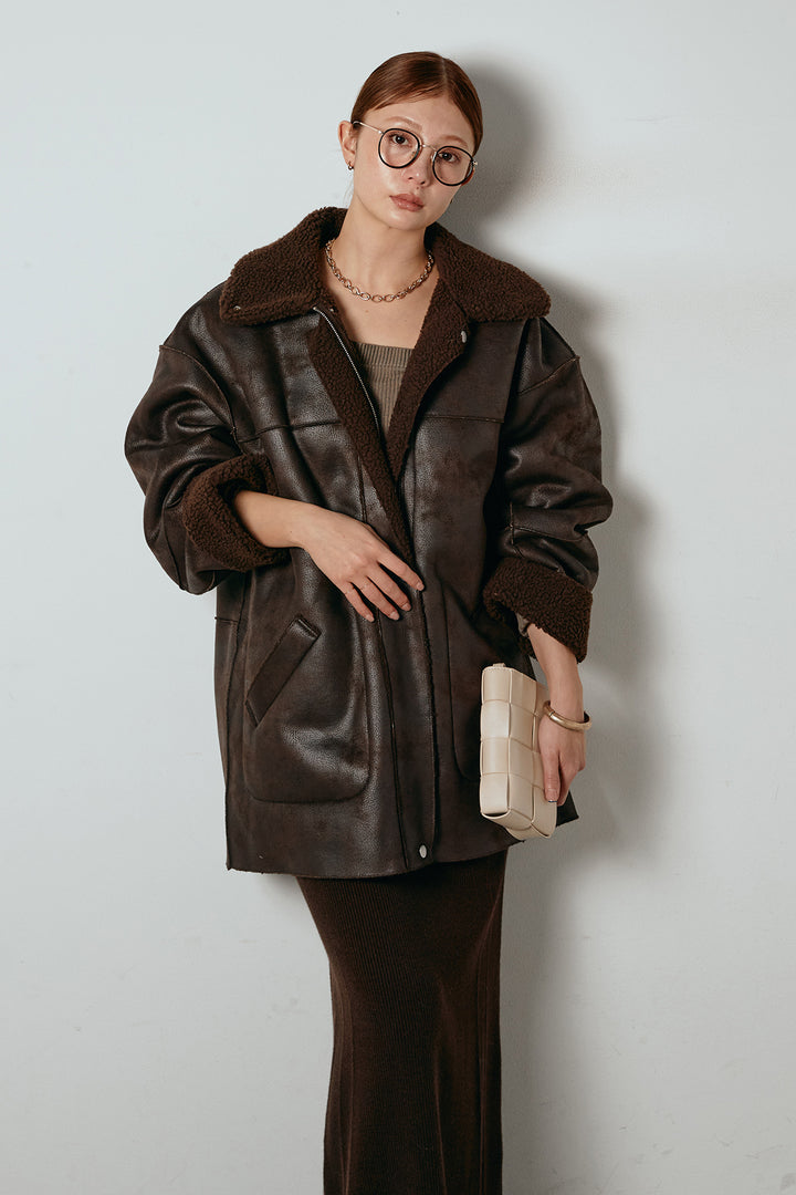 [SET]リバーシブルエコムートンコート+リブナローニットスカート(2set)