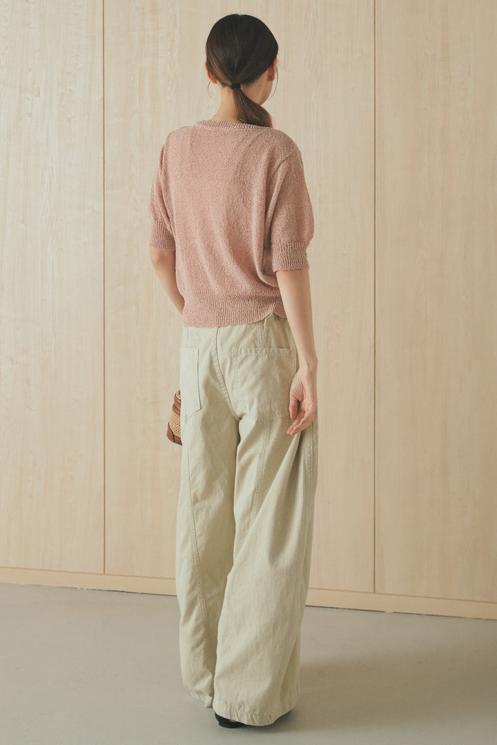 [SET]フロントテープデザイン半袖カーディガン+サイドベルトカーブワイドパンツ(2set)