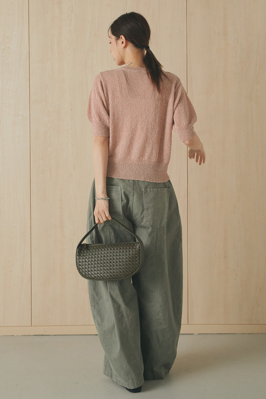 [SET]フロントテープデザイン半袖カーディガン+サイドベルトカーブワイドパンツ(2set)