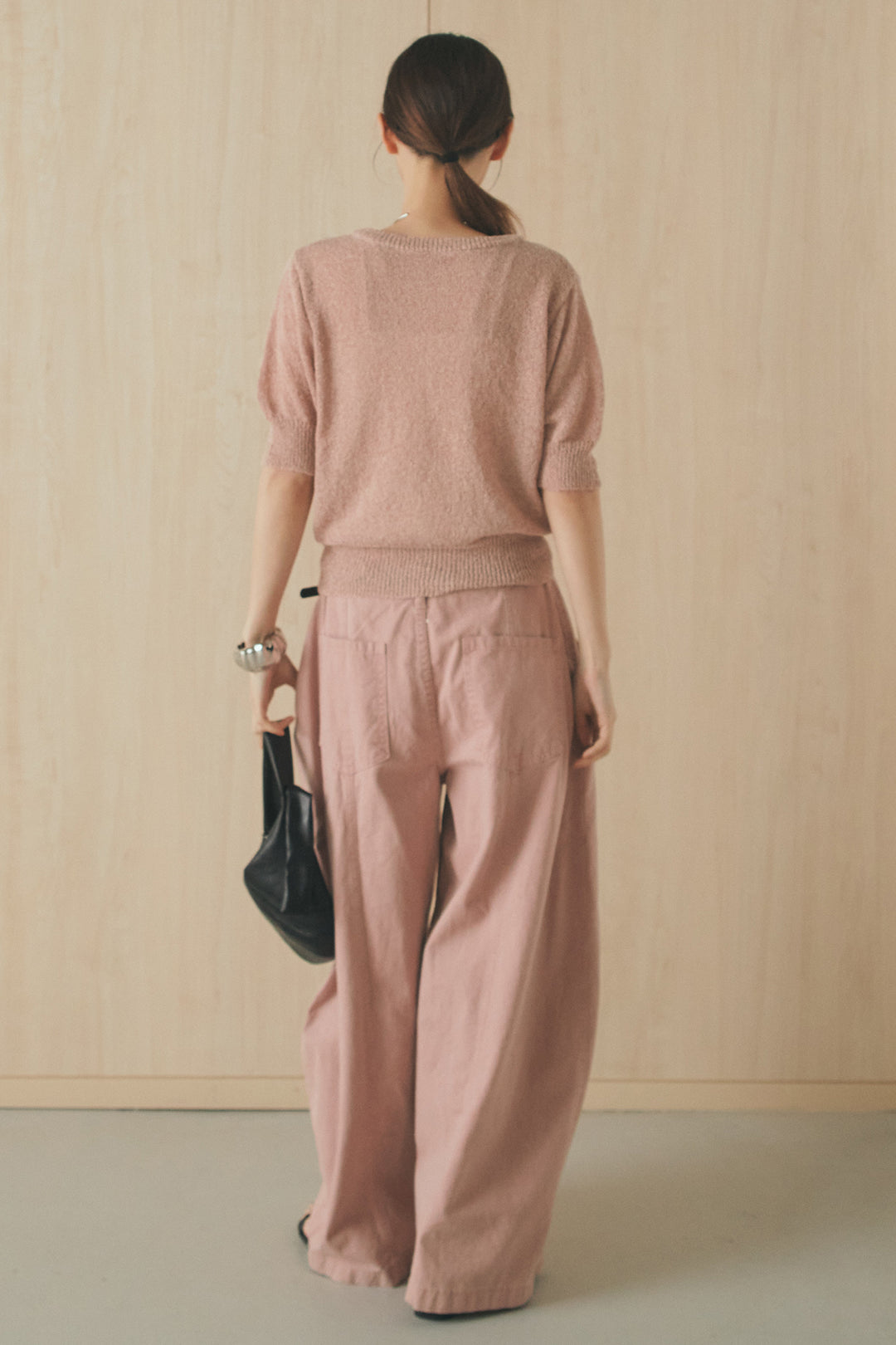 [SET]フロントテープデザイン半袖カーディガン+サイドベルトカーブワイドパンツ(2set)