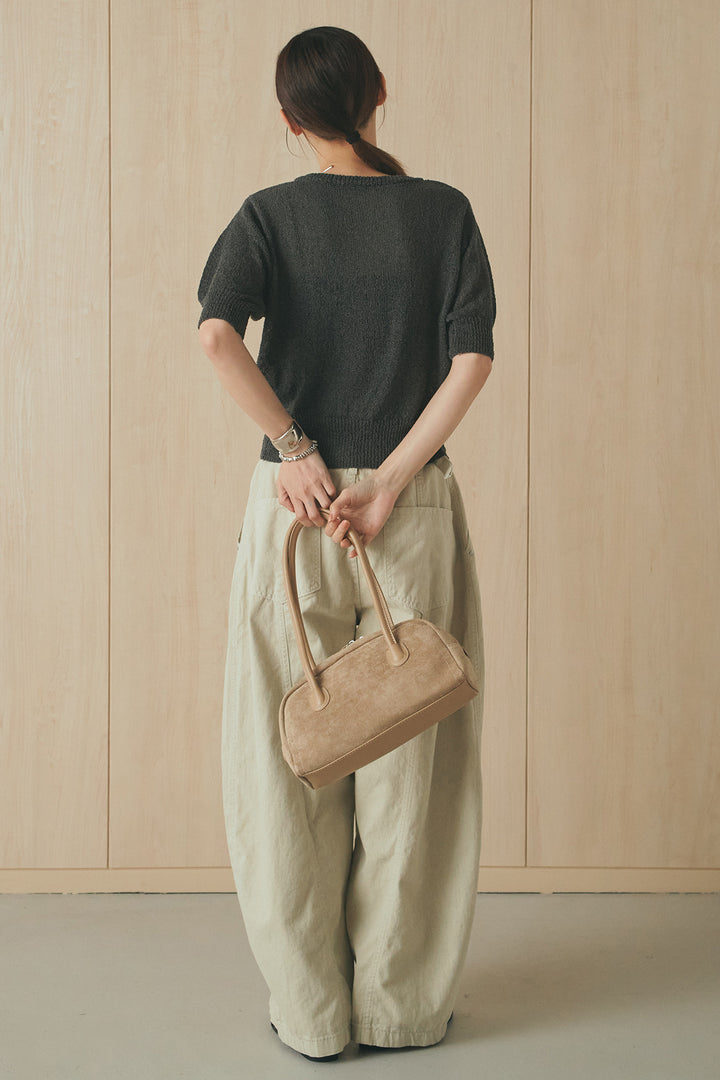 [SET]フロントテープデザイン半袖カーディガン+サイドベルトカーブワイドパンツ(2set)