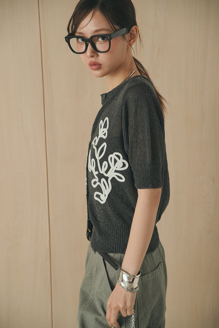 [SET]フロントテープデザイン半袖カーディガン+サイドベルトカーブワイドパンツ(2set)